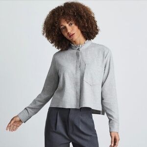 Everlane The Organic Cotton Ruffle Flannel Top, button down, gray X-Small